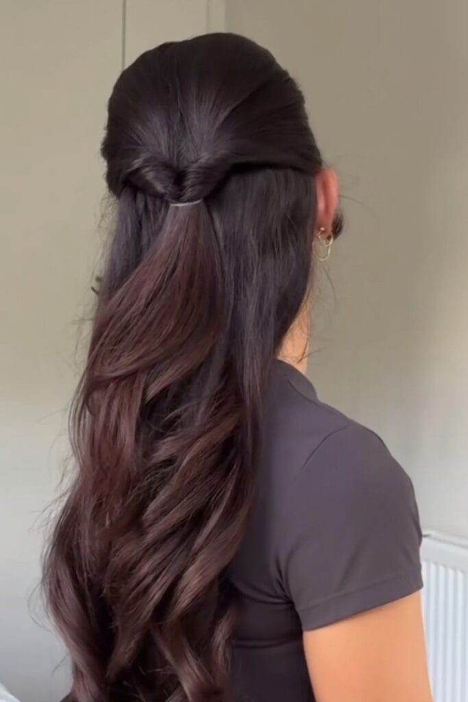 half-up is a simple but classic back-to-school hairstyle