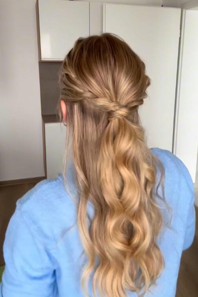 twisted half-up, a pretty but easy hairstyle for school