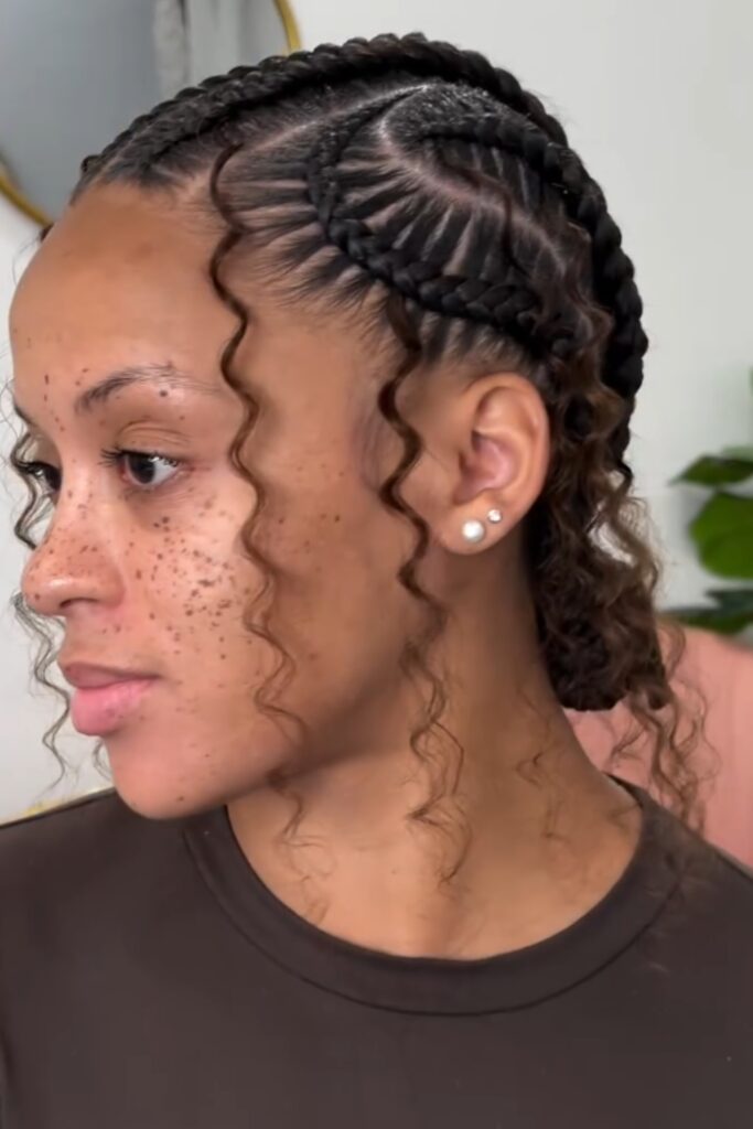 a clean, precise, cornrow-like pattern called stitch braids