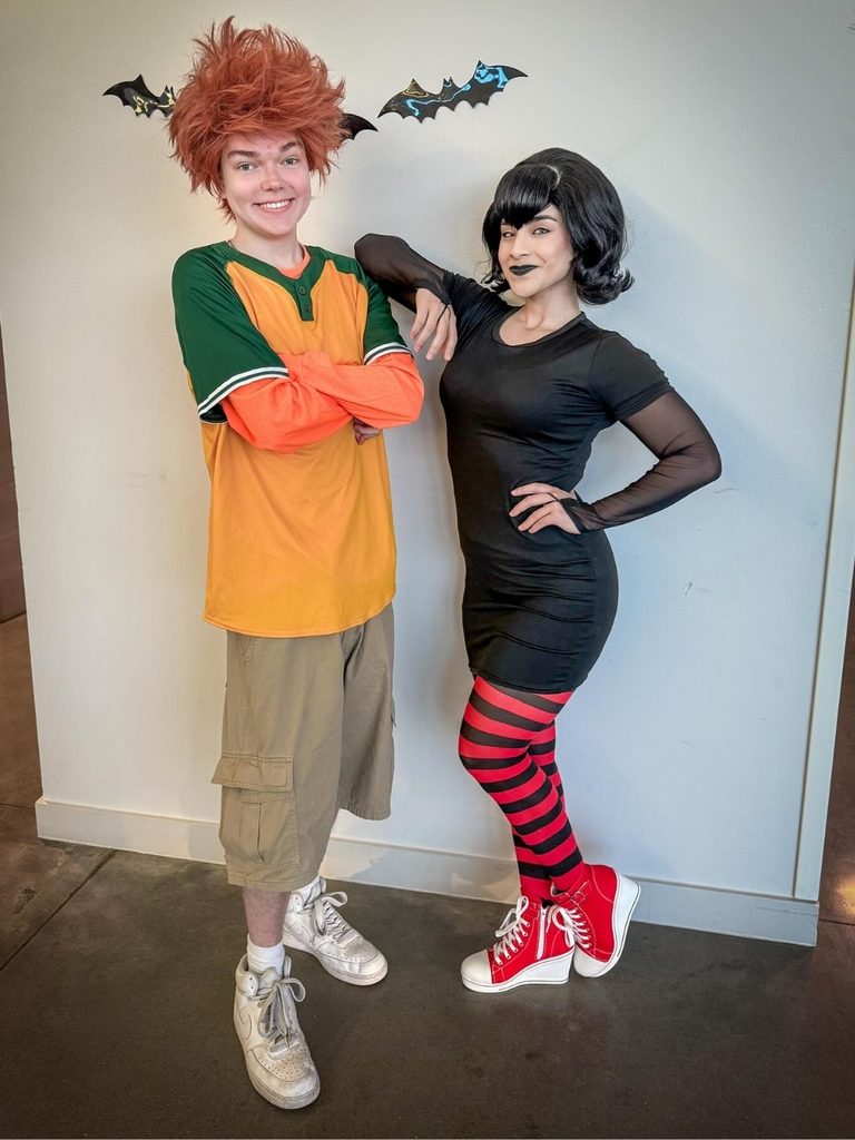 Couple dressed as Jonathan and Mavis from Hotel Transylvania.