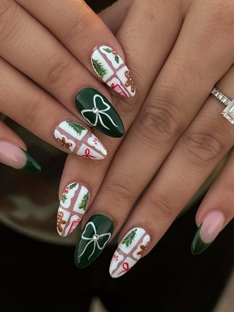 Christmas nails with wrapped presents and candy canes